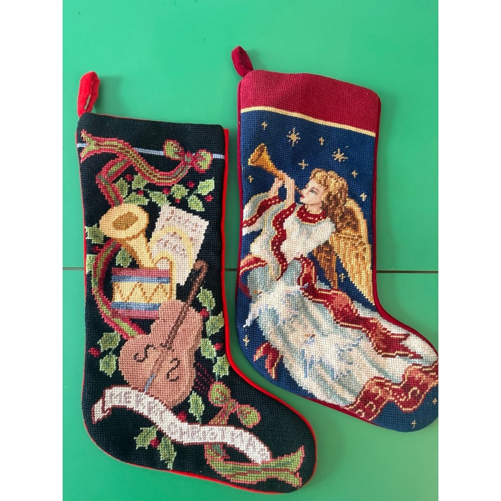 2 Vintage Needlepoint Holiday Stockings Imperial Elegance